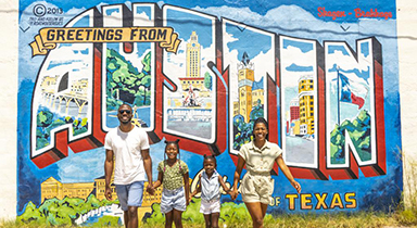 Greetings From Austin Mural. Credit Monet Hambrick TheTravelingChild. Exp 10.1.23.384x210 Greetings From Austin Mural